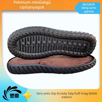 Horgolt puff virágos papucs kristályos talppal — PVC anyag, fonalas háló, Tendon Jelly dísz, egész éves viselet, szabadidős és elegáns közlekedés