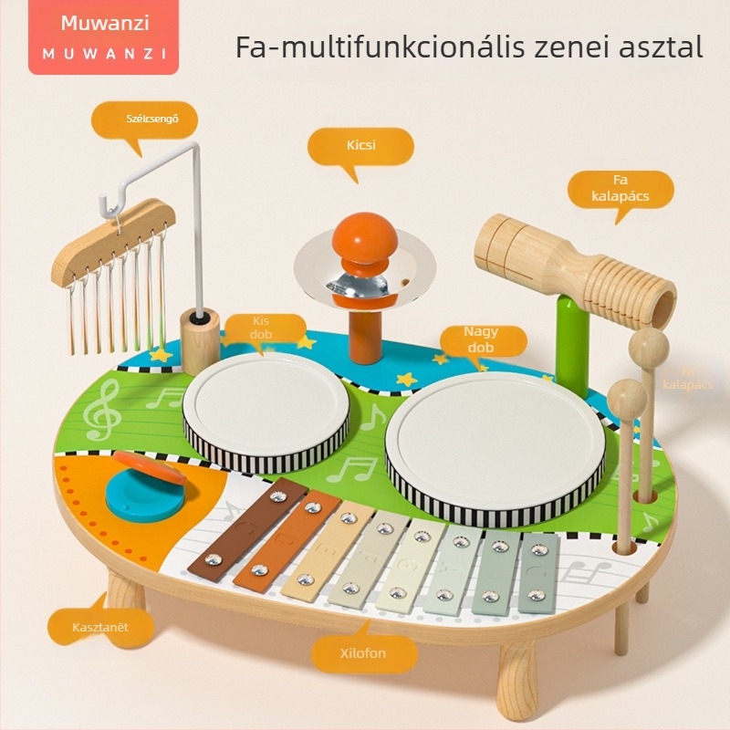 Fából készült Montessori dobjáték korai oktatásra, multifunkcionális ütőhangszer asztal hangkeltő felülettel, 4–6 éveseknek