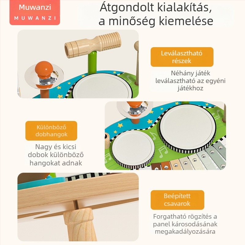 Fából készült Montessori dobjáték korai oktatásra, multifunkcionális ütőhangszer asztal hangkeltő felülettel, 4–6 éveseknek