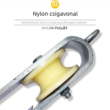 Nylon görgő vasúti érintkezőhálózathoz, egy- és kétszárnyú zárt kivitel, kampóval történő felakasztás, kettős használat
