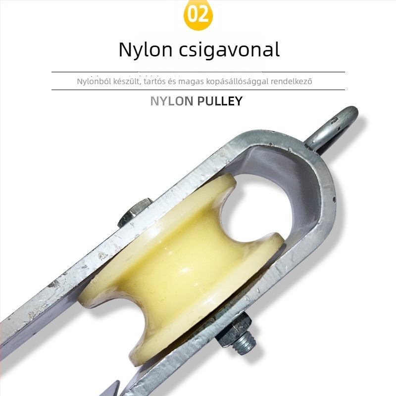 Nylon görgő vasúti érintkezőhálózathoz, egy- és kétszárnyú zárt kivitel, kampóval történő felakasztás, kettős használat