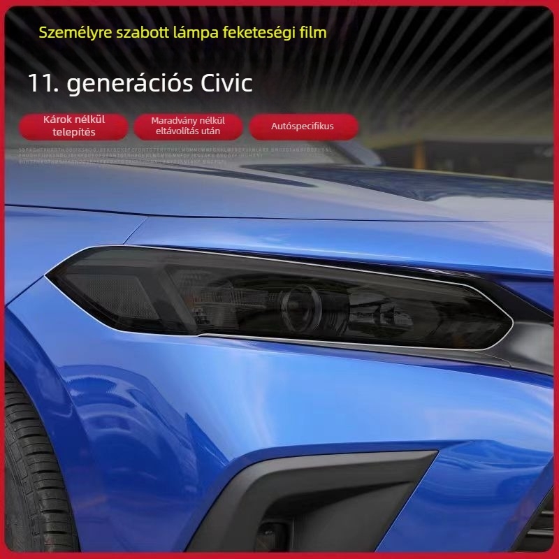 Honda Civic 11. és 10. generációs fényszóró fólia – füstös, átlátszó fotokromatikus színváltó fólia, JDM Black Warrior stílus