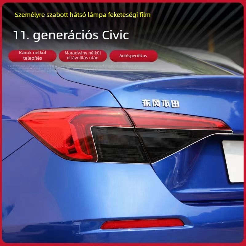Honda Civic 11. és 10. generációs fényszóró fólia – füstös, átlátszó fotokromatikus színváltó fólia, JDM Black Warrior stílus