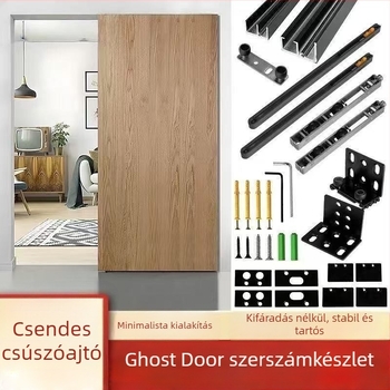 Sín nélküli csúszóajtó görgőkészlet — rozsdamentes acél, két görgő, kétirányú csillapítás, rejtett sín, 80 kg teherbírás, fürdőszobai faajtókhoz