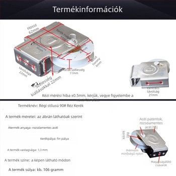 Ablak- és ajtó alsó sín görgő, rozsdamentes váz és rézmagú nylon kerék, Modell 90, teherbírás 56 kg