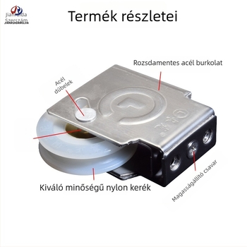 Ablak- és ajtó alsó sín görgő, rozsdamentes váz és rézmagú nylon kerék, Modell 90, teherbírás 56 kg