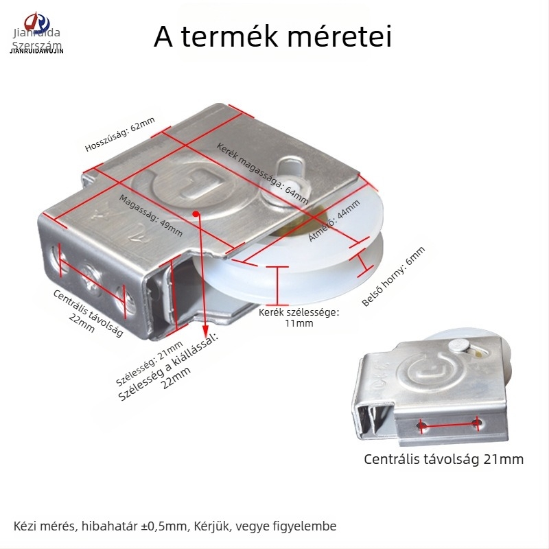 Ablak- és ajtó alsó sín görgő, rozsdamentes váz és rézmagú nylon kerék, Modell 90, teherbírás 56 kg