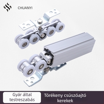 Nehéz terhelésű, csúszóajtóhoz való függő görgő cink ötvözetből — Modell: Zinc Alloy Hanging Wheel; Maximális teher 120 kg; Alkalmas szekrényekhez, gardróbokhoz és fürdőszobai ajtókhoz; Modern minimalista stílus
