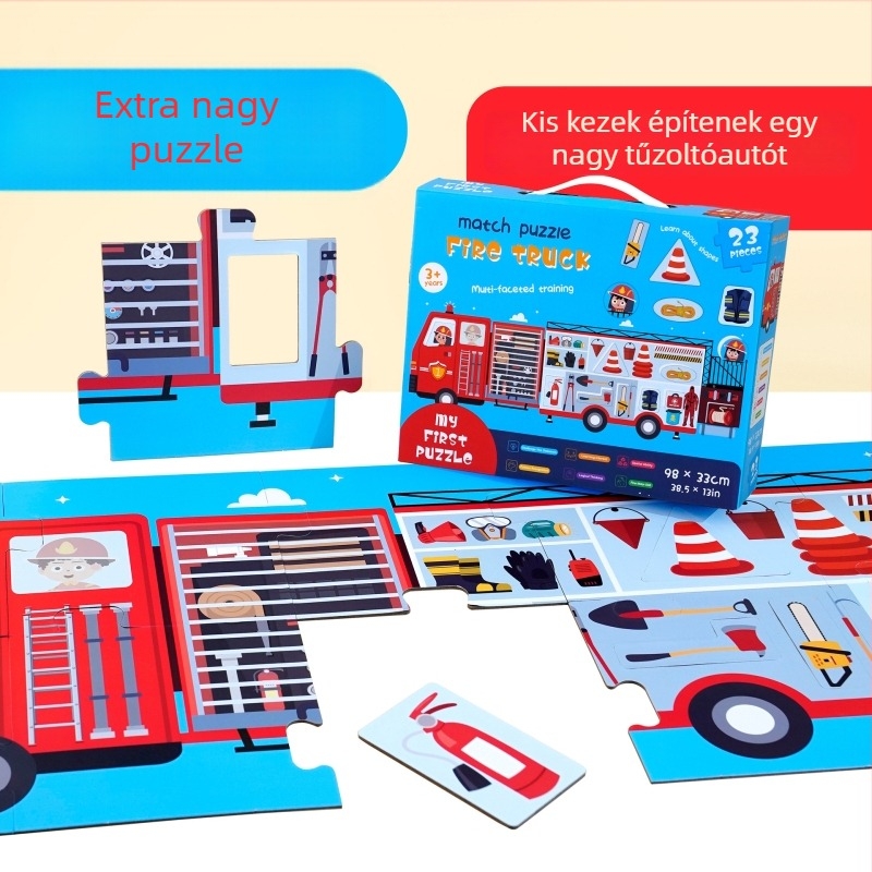 Tűzoltóautó puzzle gyerekeknek 4–6 évesek, 23 darabos, sík papírból DIY puzzle dobozos csomagolás
