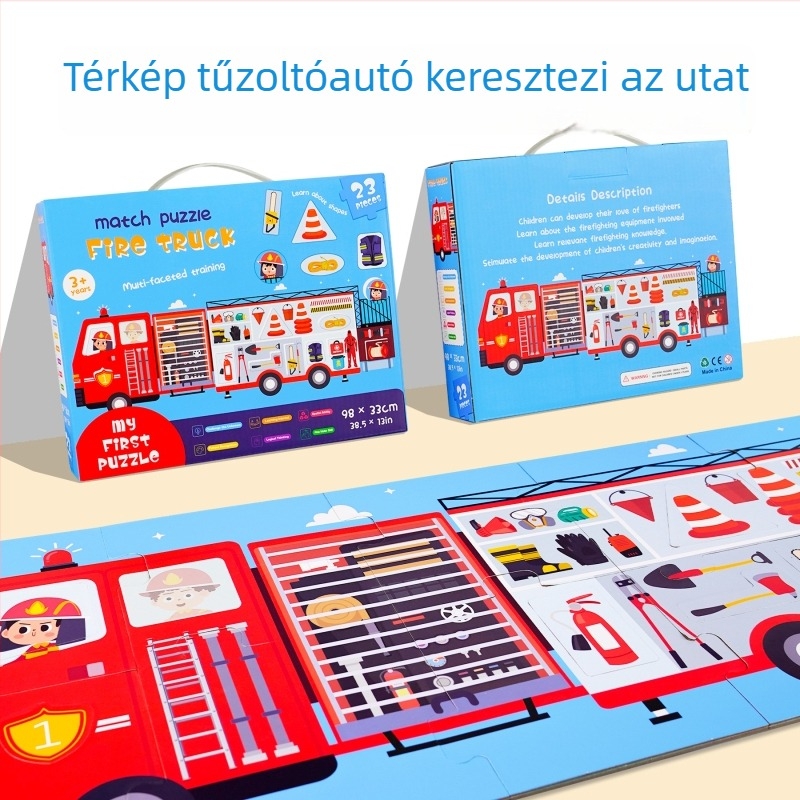 Tűzoltóautó puzzle gyerekeknek 4–6 évesek, 23 darabos, sík papírból DIY puzzle dobozos csomagolás