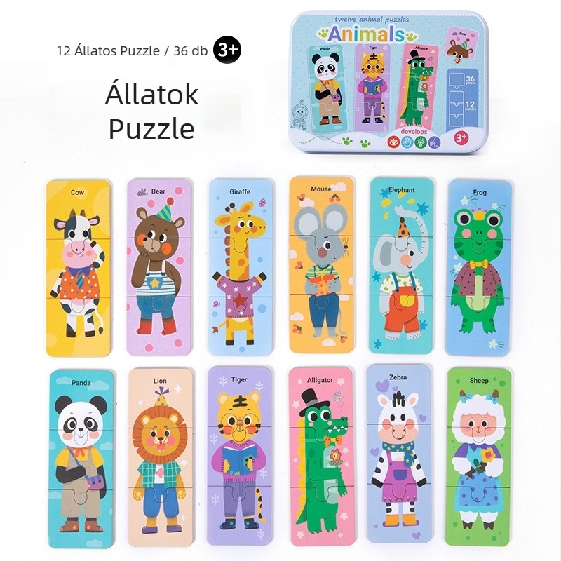 Fa síkpuzzle – vasdobozos csomagolás – személyre szabott rajzokkal – 7–14 éveseknek.