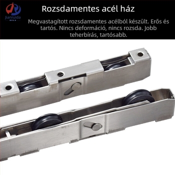 70-es modellű csúszó ajtó görgő, dupla kerékkel, 15 mm szélesség, 27 mm magas, 170 mm hosszú, teherbíró, csendes csapágyak, padlóra szerelhető