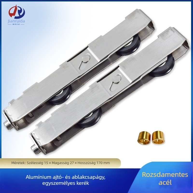 70-es modellű csúszó ajtó görgő, dupla kerékkel, 15 mm szélesség, 27 mm magas, 170 mm hosszú, teherbíró, csendes csapágyak, padlóra szerelhető