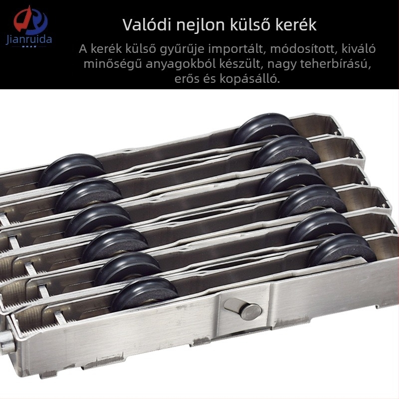 70-es modellű csúszó ajtó görgő, dupla kerékkel, 15 mm szélesség, 27 mm magas, 170 mm hosszú, teherbíró, csendes csapágyak, padlóra szerelhető