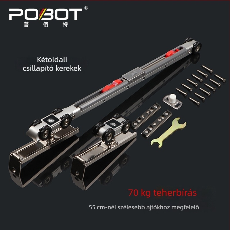 Csúszóajtó görgők kettős irányú tompítással, 4 kerékkel, teherbírás 70 kg, tömörfa ajtókhoz és rozsdamentes acél keretű ajtókhoz