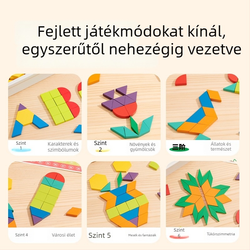Fából készült mágneses geometriai építőelemekből álló puzzle gyerekeknek, DIY többfunkciós síkpanel, 4–6 évesek, Mideer/Milu