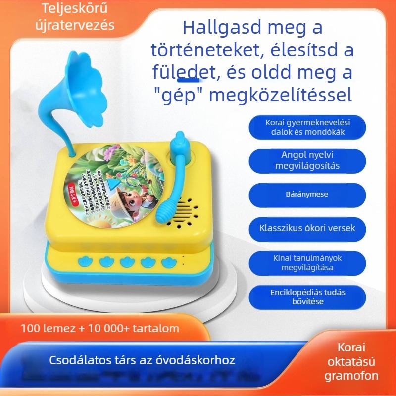Gyerekeknek szóló olvasó eszköz zene és beszéd funkcióval, műanyag ház, USB töltés, 4–6 éveseknek