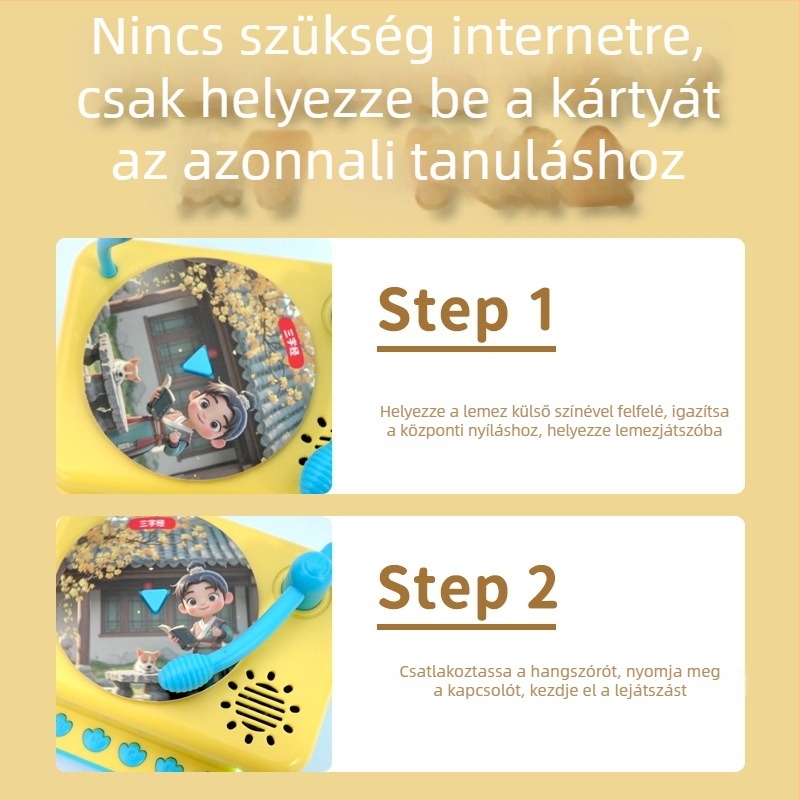 Gyerekeknek szóló olvasó eszköz zene és beszéd funkcióval, műanyag ház, USB töltés, 4–6 éveseknek