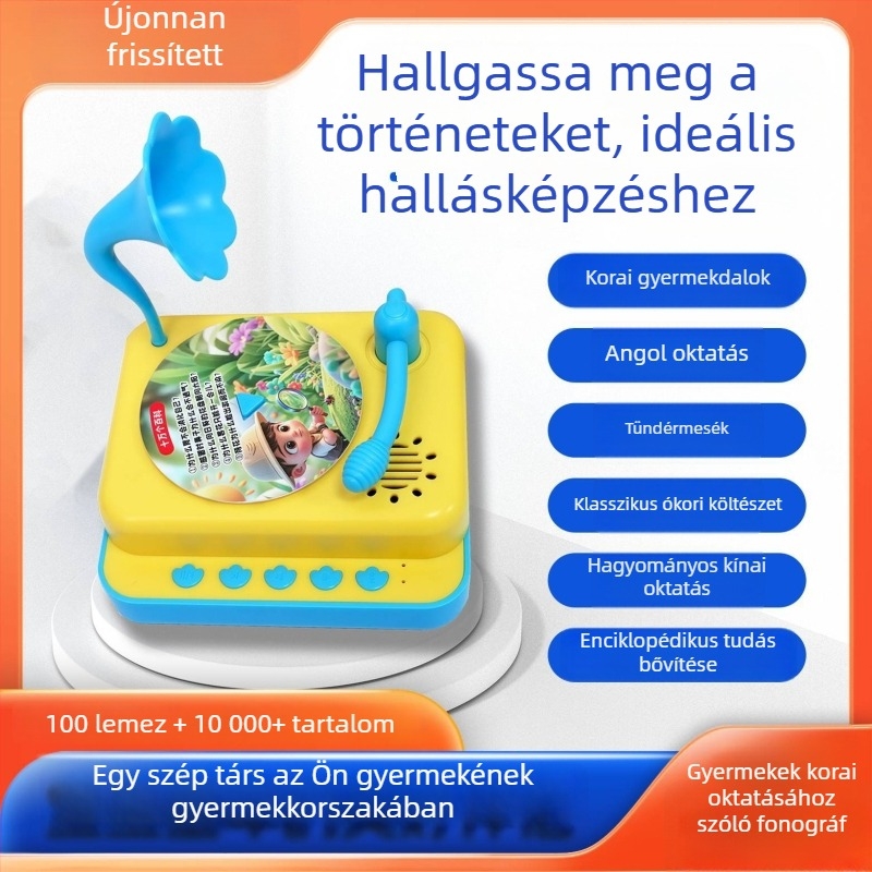 Gyerekeknek szóló olvasó eszköz zene és beszéd funkcióval, műanyag ház, USB töltés, 4–6 éveseknek