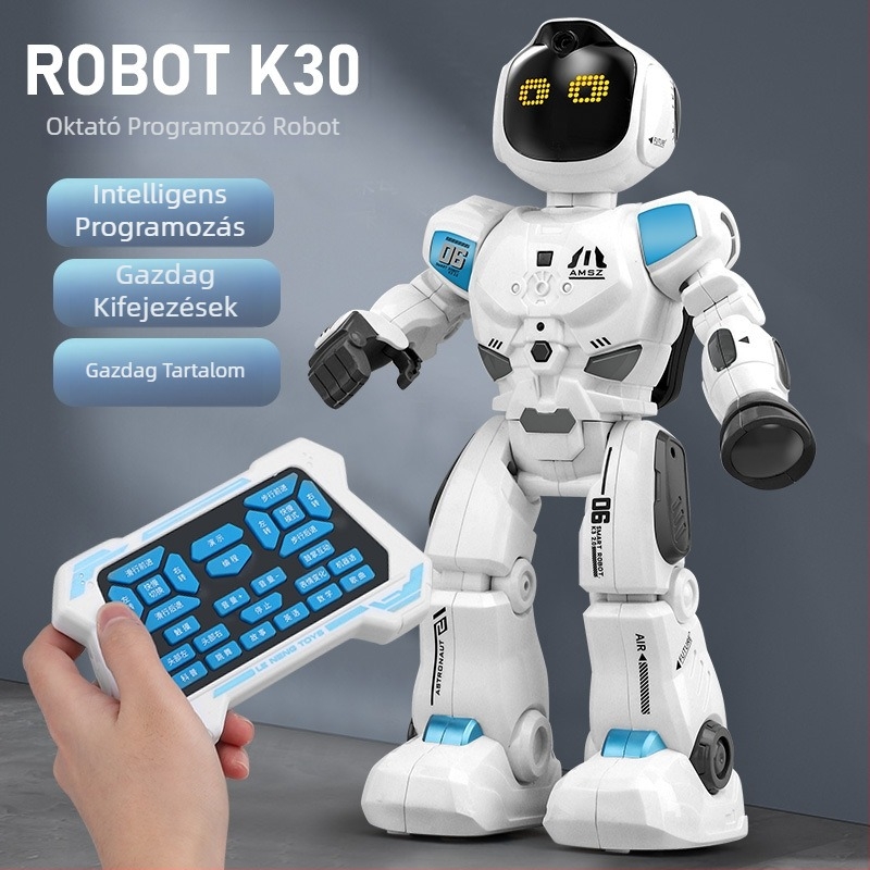 Intelligens programozható robot korai oktatáshoz – sokoldalú interaktív játék távirányítással, újratölthető lítium akkumulátor, zene és érzelmi interakció, érintésérzékelés, 4–6 éveseknek
