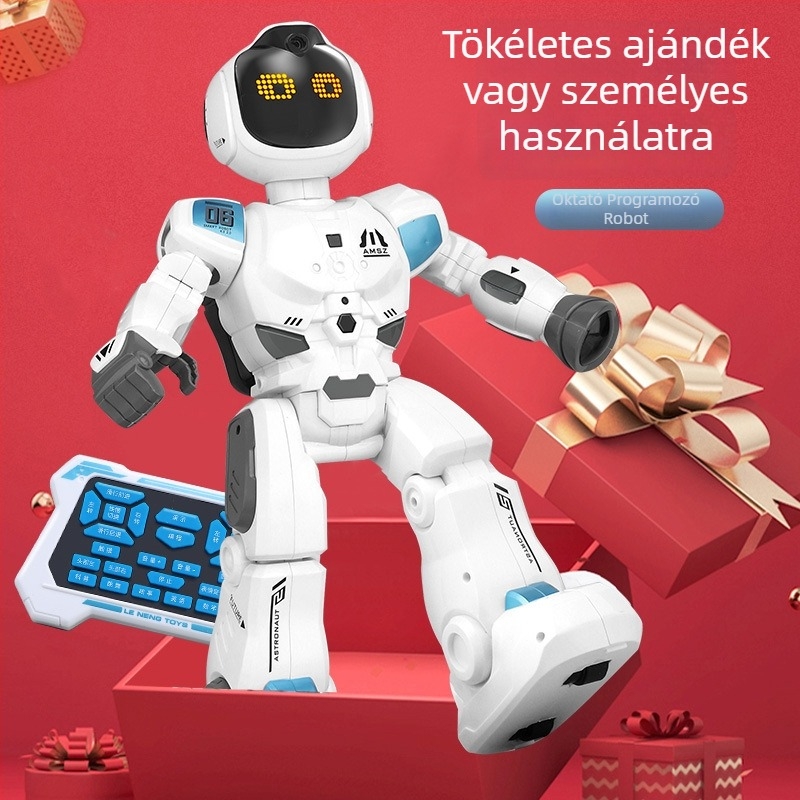 Intelligens programozható robot korai oktatáshoz – sokoldalú interaktív játék távirányítással, újratölthető lítium akkumulátor, zene és érzelmi interakció, érintésérzékelés, 4–6 éveseknek