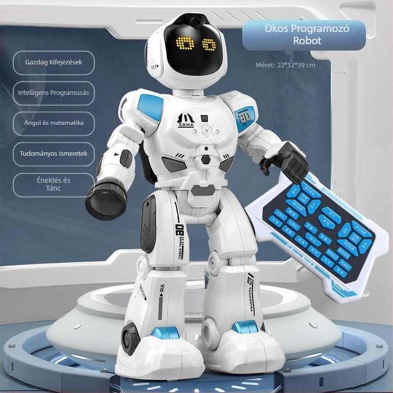 Intelligens programozható robot korai oktatáshoz – sokoldalú interaktív játék távirányítással, újratölthető lítium akkumulátor, zene és érzelmi interakció, érintésérzékelés, 4–6 éveseknek