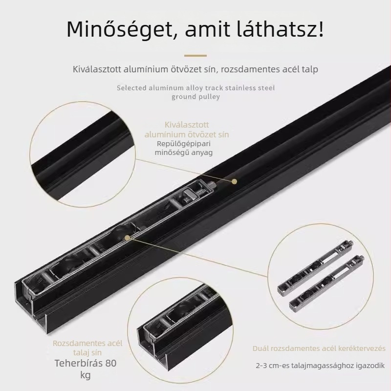 Szellemajtó hardver trackless csúszóajtókhoz — alumíniumötvözet, 80 kg teherbírás, modern stílus