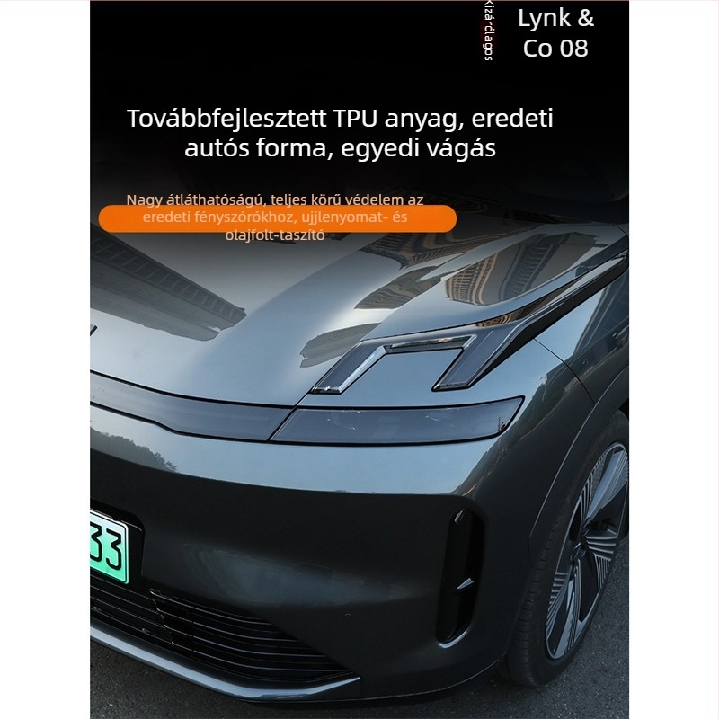 Lynk & Co 08 fényszóró sötétítő fóliája, DRL- és hátsó lámpa színváltó fólia — külső módosítás védő matrica
