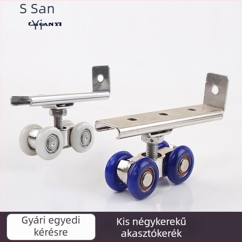Kis ötvözetű görgő négy kerékkel tolóajtókhoz és függő sínhez, maximális teher 75 kg