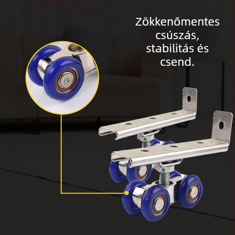 Kis ötvözetű görgő négy kerékkel tolóajtókhoz és függő sínhez, maximális teher 75 kg