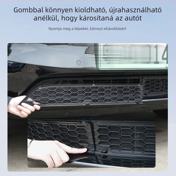 Tesla Model 3/Y-hoz készült radiátorgrill védőháló, integrált rovarvédő háló, levehető, osztott típusú, PC ötvözet anyag