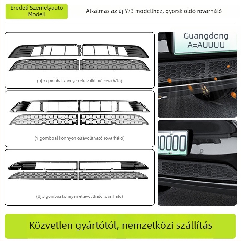Tesla Model 3/Y-hoz készült radiátorgrill védőháló, integrált rovarvédő háló, levehető, osztott típusú, PC ötvözet anyag