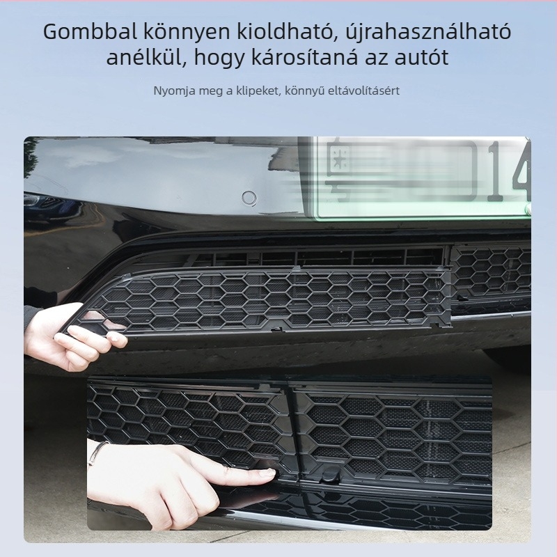 Tesla Model 3/Y-hoz készült radiátorgrill védőháló, integrált rovarvédő háló, levehető, osztott típusú, PC ötvözet anyag