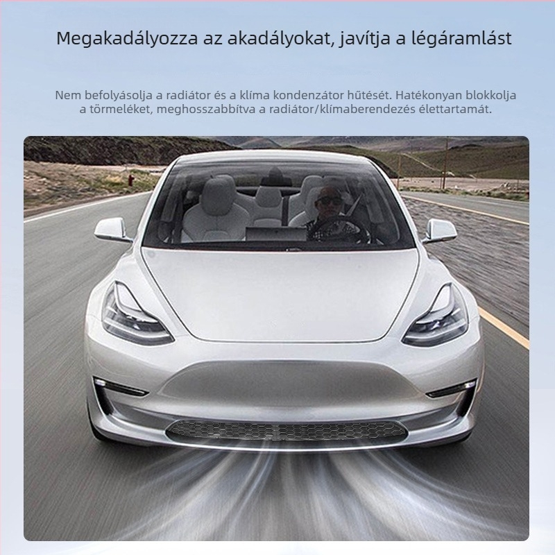 Tesla Model 3/Y-hoz készült radiátorgrill védőháló, integrált rovarvédő háló, levehető, osztott típusú, PC ötvözet anyag