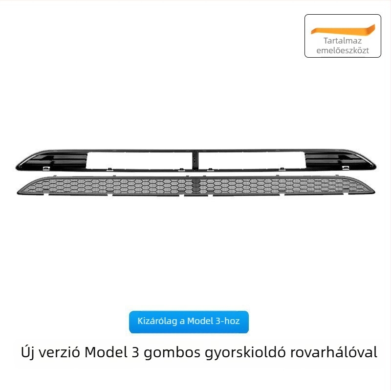 Tesla Model 3/Y-hoz készült radiátorgrill védőháló, integrált rovarvédő háló, levehető, osztott típusú, PC ötvözet anyag