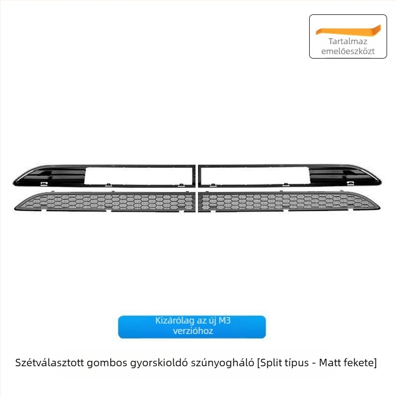 Tesla Model 3/Y-hoz készült radiátorgrill védőháló, integrált rovarvédő háló, levehető, osztott típusú, PC ötvözet anyag