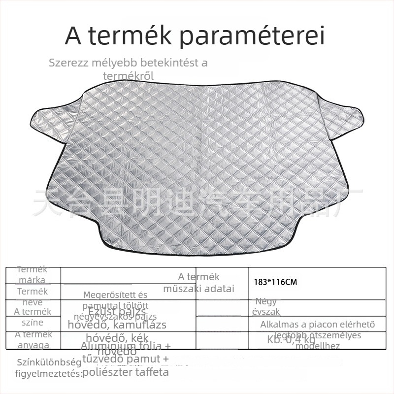 Kártya-beépítéses téli autó előlapjának hóvédője, háromrétegű pamutból, universalis illeszkedés