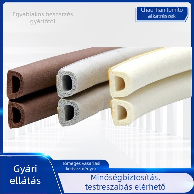 D-alakú ajtó- és ablakzáró szalag, öntapadós, ütésvédő és hangszigetelő, szélvédő és hőszigetelés.