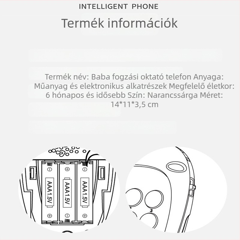 Okos korai oktatási játéktelefon gyerekeknek — érintésre reagáló, zene, műanyag
