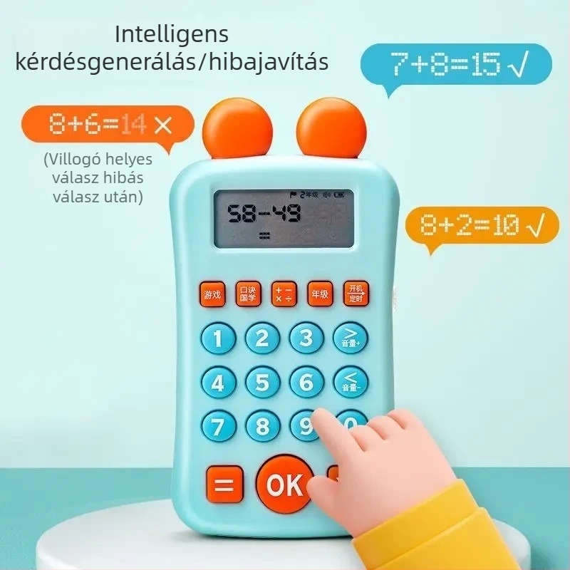 Gyermekek aritmetikai gyakorló készüléke, újratölthető, ABS ház, memória nélküli, 7–14 éveseknek