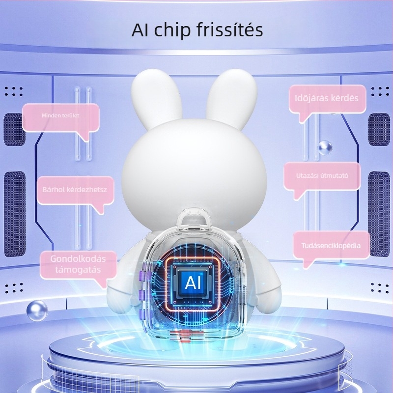 AI interaktív Bunnybot játék gyermekeknek, szilikon kivitel, dialógus robot, Wi‑Fi, memória nélküli, lítium akkumulátor, 4–6 éveseknek