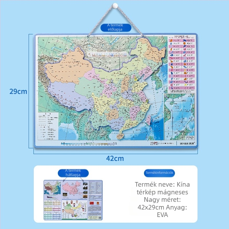 Kínai és a világ mágneses térképe – 3D mágneses kirakó, oktató játék 7–14 éveseknek, EVA anyag