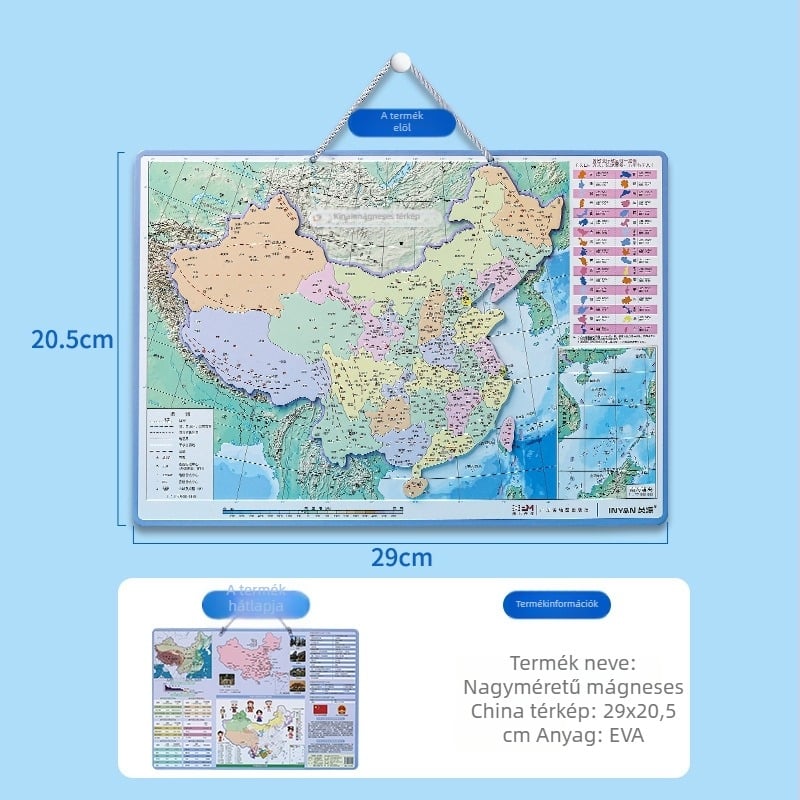 Kínai és a világ mágneses térképe – 3D mágneses kirakó, oktató játék 7–14 éveseknek, EVA anyag