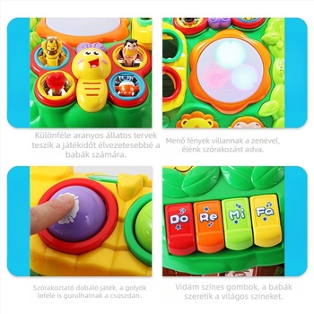 Abelu Bölcs Fa Játékasztal óvodásoknak — zene, fényvetítés és interaktív szülő-gyermek játékok; ABS anyag; elemes működés; 4–6 éveseknek