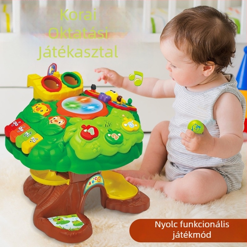 Abelu Bölcs Fa Játékasztal óvodásoknak — zene, fényvetítés és interaktív szülő-gyermek játékok; ABS anyag; elemes működés; 4–6 éveseknek