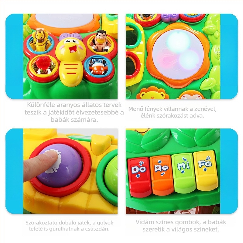 Abelu Bölcs Fa Játékasztal óvodásoknak — zene, fényvetítés és interaktív szülő-gyermek játékok; ABS anyag; elemes működés; 4–6 éveseknek