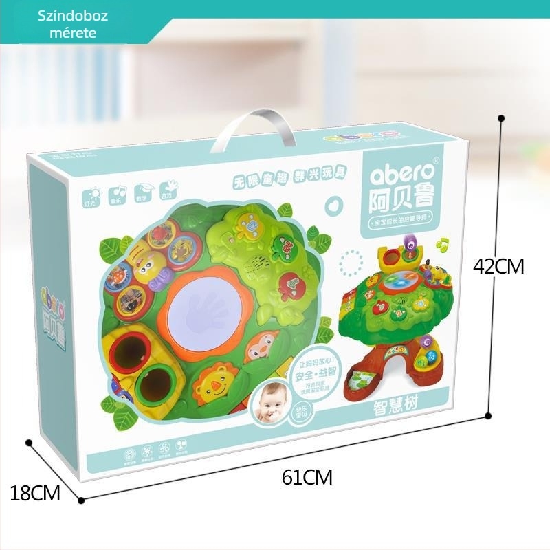 Abelu Bölcs Fa Játékasztal óvodásoknak — zene, fényvetítés és interaktív szülő-gyermek játékok; ABS anyag; elemes működés; 4–6 éveseknek