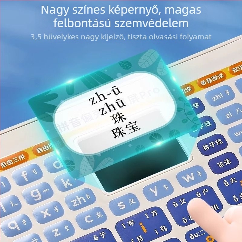 Elsős Pinyin tanulótablet — LCD-képernyő, Li-ion akkumulátor, műanyag ház, belső memória nélkül, 7–14 éveseknek