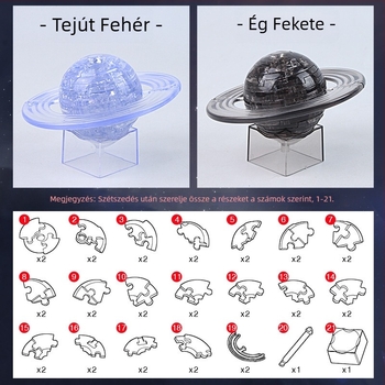 3D Saturn kristályos puzzle modell, műanyag, DIY gyerekeknek 4–6 éveseknek