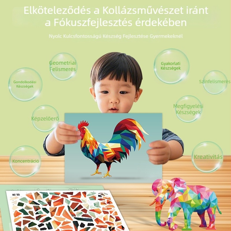 3D geometriai kollázs gyerekeknek, fiúknak és lányoknak, kézműves oktató játék DIY matricákkal, korai oktatás és koncentráció fejlesztése